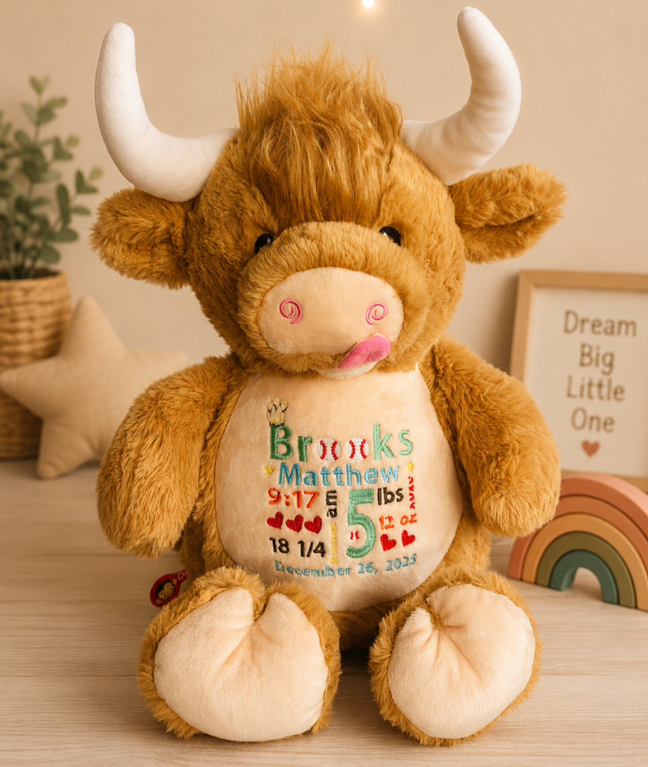 Highland Cow Stuffed Animal - Embroidery Keepsake