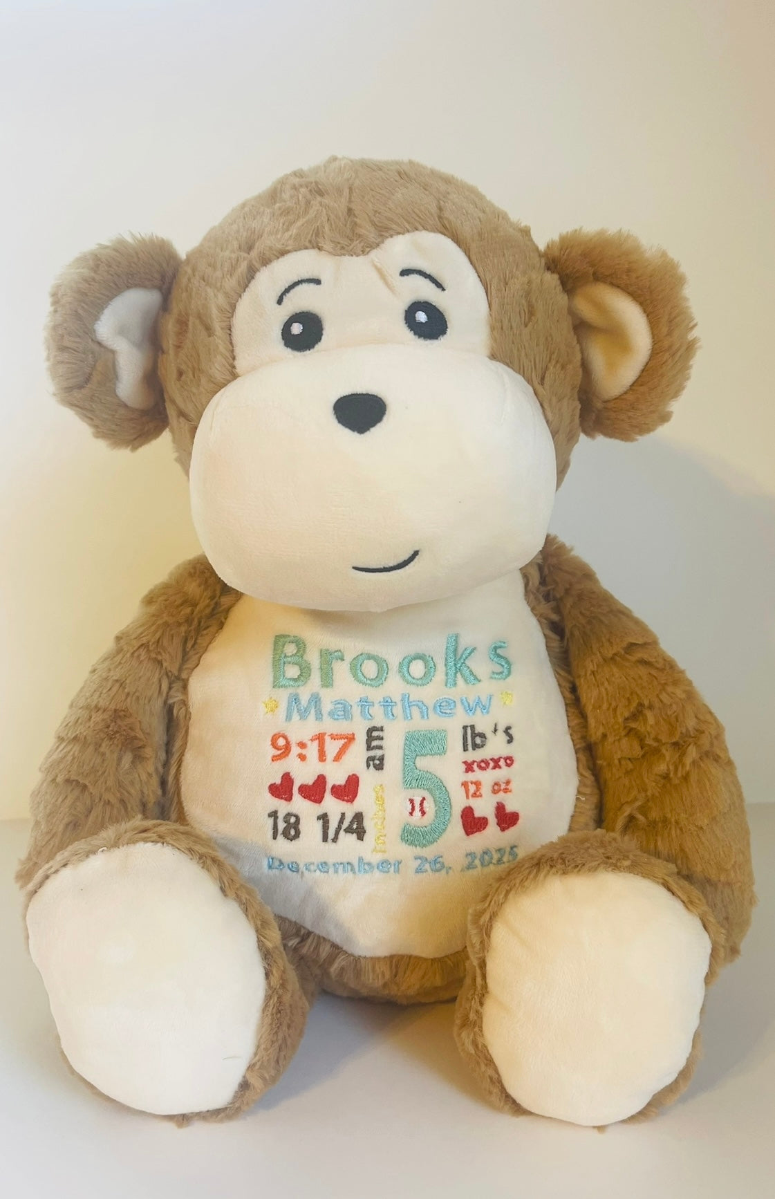 Monkey Stuffed Animal- Embroidery Keepsake