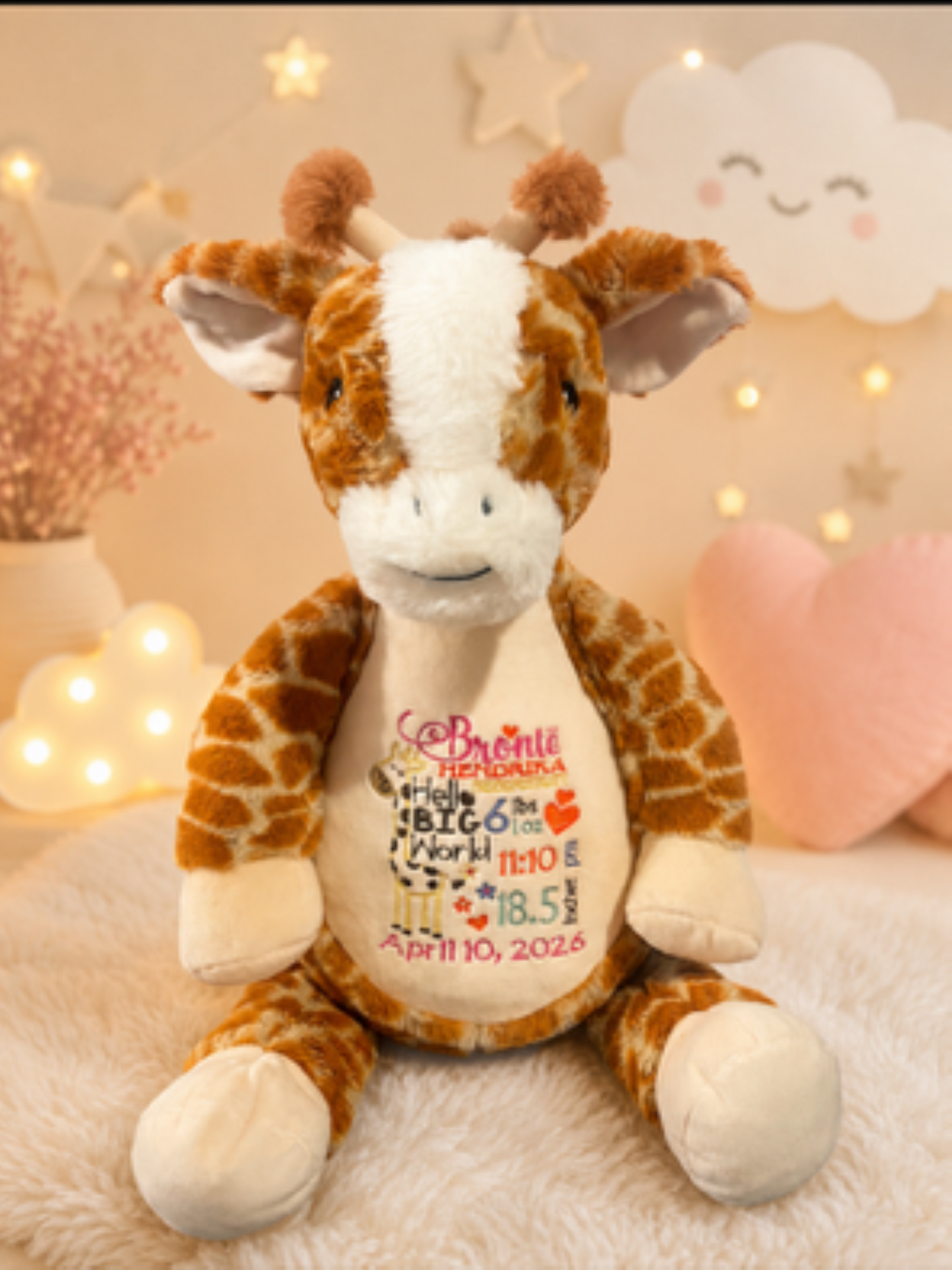 Giraffe Stuffed Animal- Embroidery Keepsake