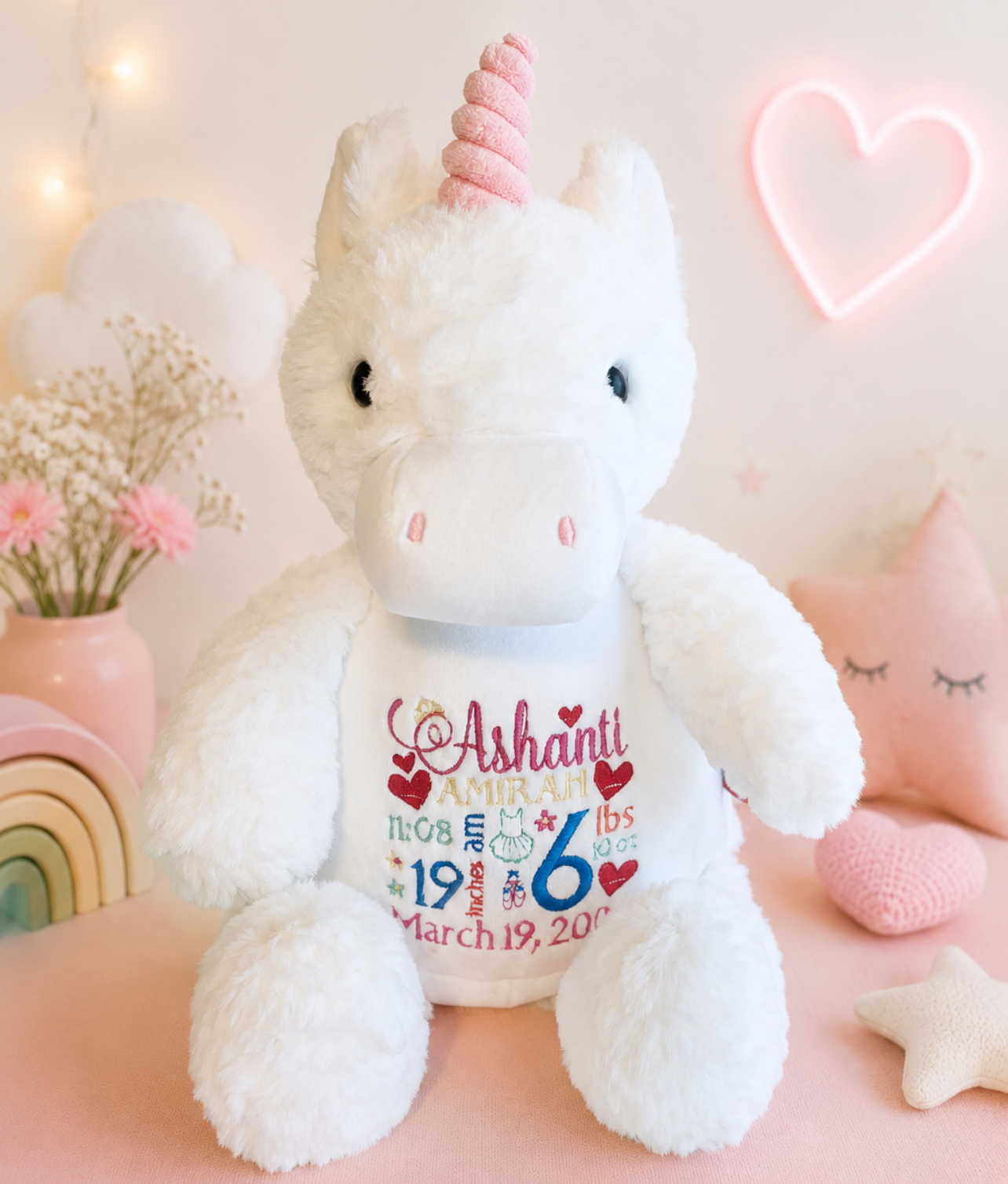 Unicorn Stuffed Animal- Embroidery keepsake